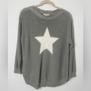 Astrologie Gray White Fuzzy Star Ribbed Boat Neck Long Sleeve Boho Sweater XXL